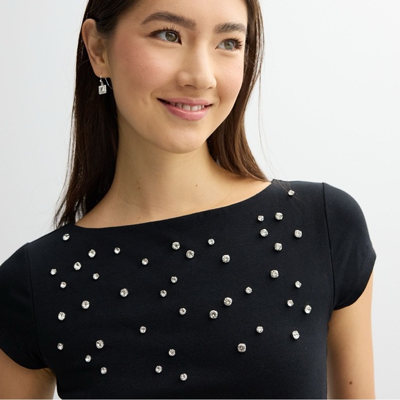 Madden Girl Boat Neck Rhinestone Tee - Picture 2 of 6